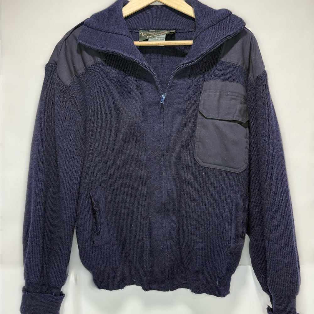 Vintage Men's Woolyback Zip-Up Sweater Navy Military Wool Made in England
